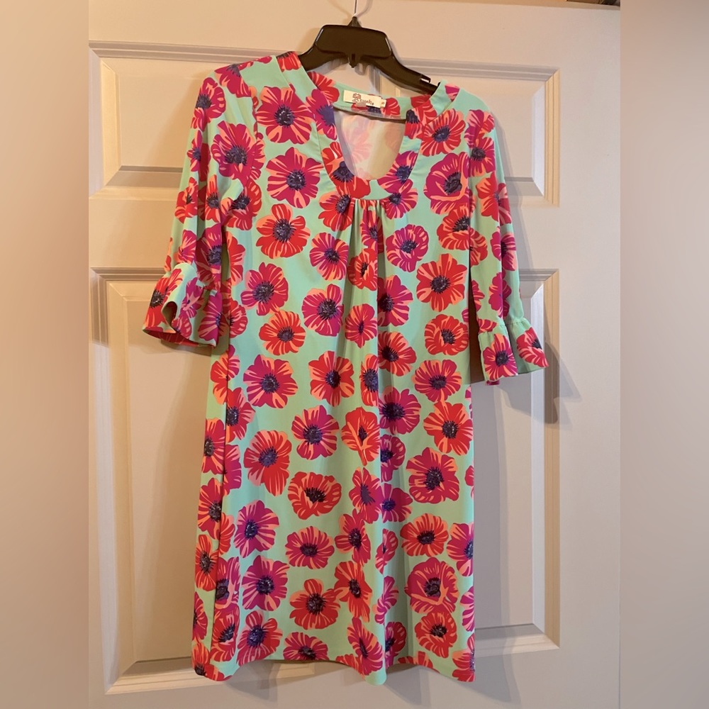 Aryeh-Dress small, pink poppies perfect for Easter/spring break. Travels well.